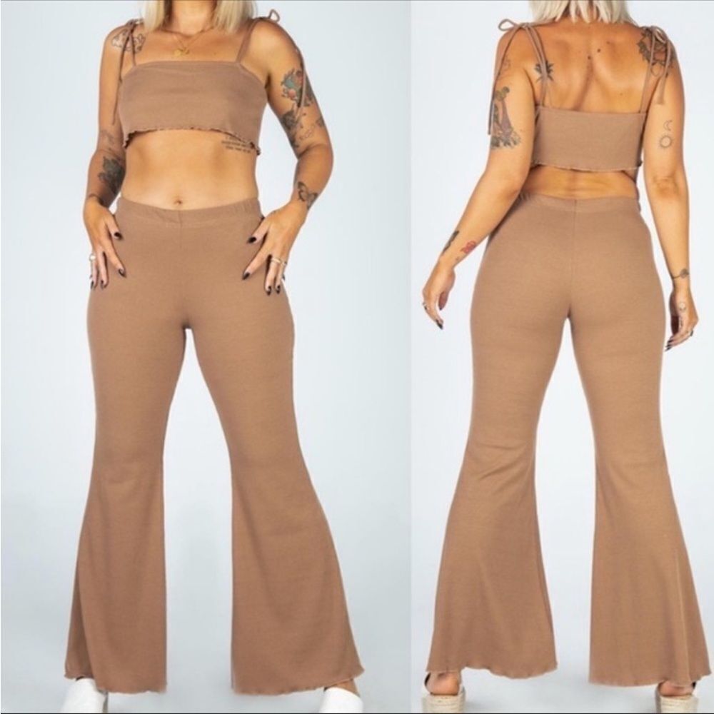 Princess Polly Charlotte Flare Tan Ribbed Pants